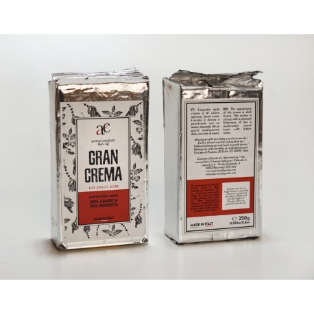 Gran Crema - 250g. Macinatura Moka - 30%Arabica 70%Robusta - High quality blend